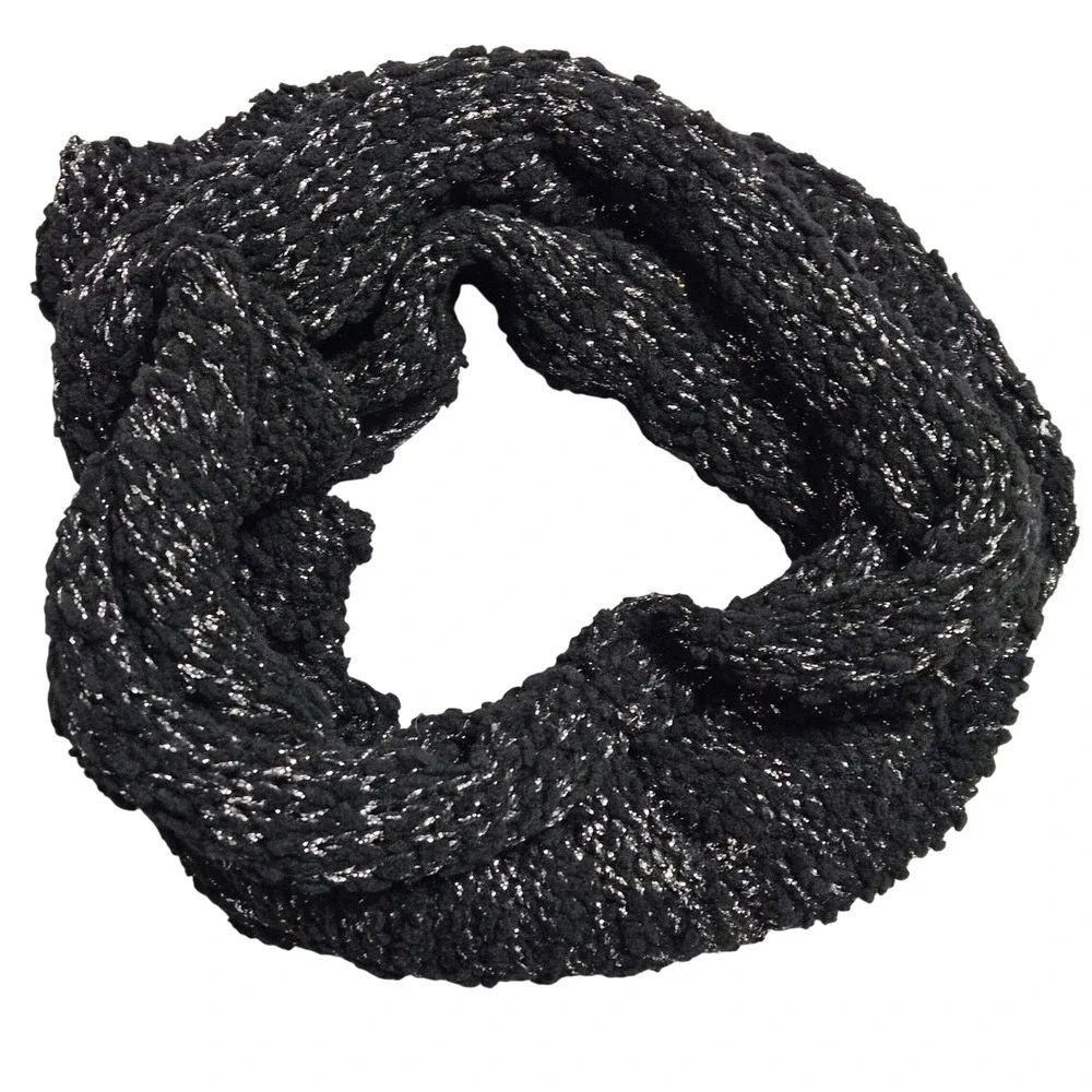 Calvin Klein Black Metallic Sparkle Chunky Knit‎ Infinity Loop Scarf